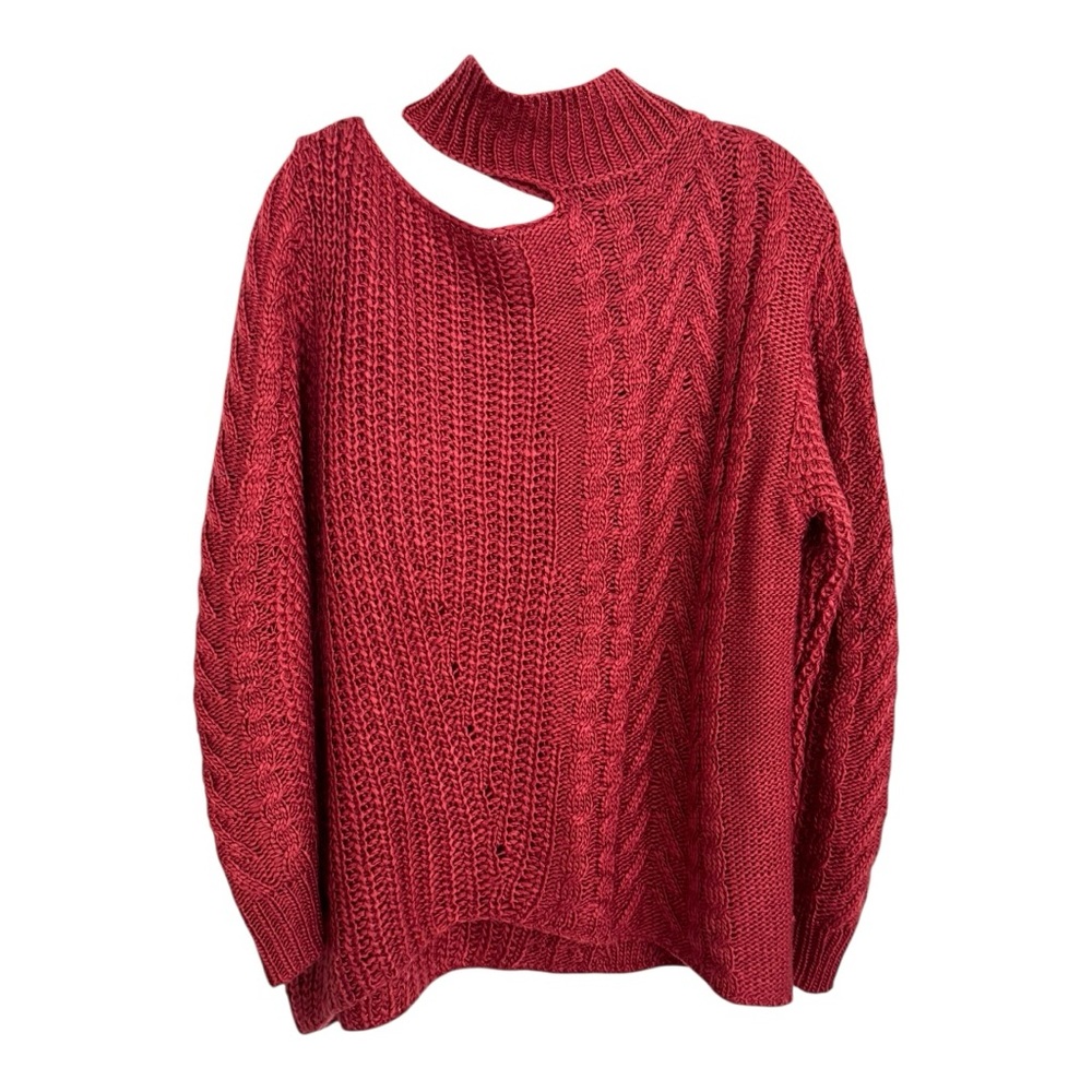 Peach Love California Size Medium Burgundy Cable Knit Sweater w/Shoulder Cutout